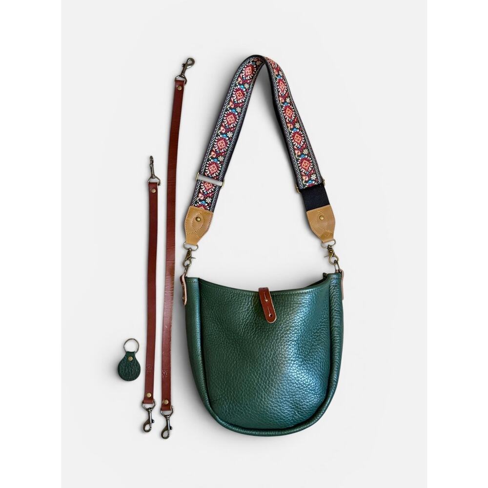 Go Forth Goods Celeste Leather Hobo Crossbody Shoulder Bag Forest Green Saddle